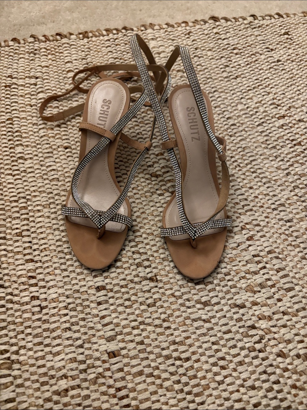 SCHUTZ Tan Rhinestone Lace-Up Sandals